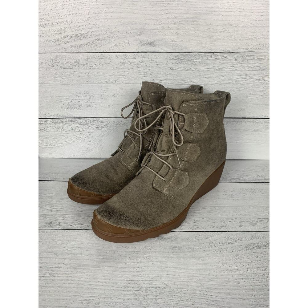 SOREL Women's 10 Olive Taupe Toronto NL2115-245 Suede Lace Up Wedge Boots Bootie
